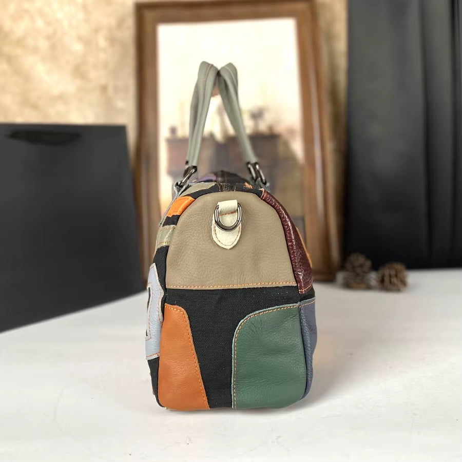 Genuine Leather Tote Crossbody Bag, Colorblock Cowhide Handbag for Women – image 6