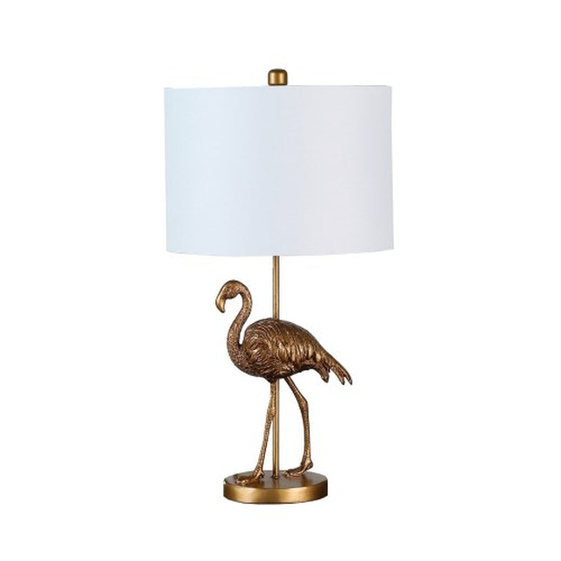 26 Inch Matte Gold Flamingo Table Lamp with White Linen Drum Shade – image 1