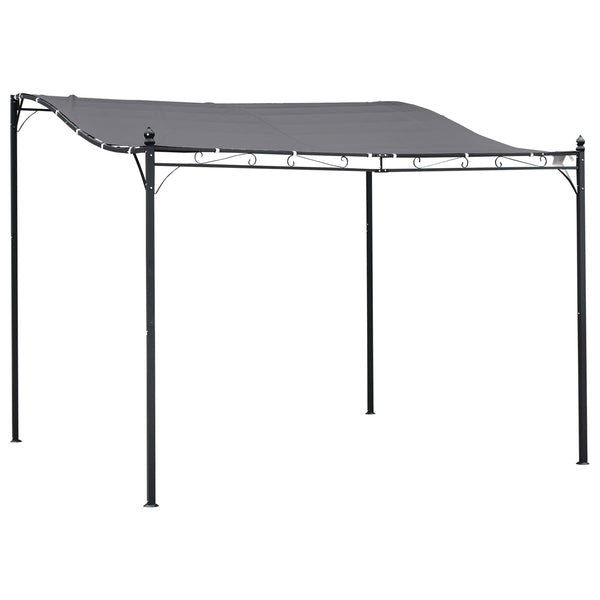 10 X 10 Ft Wall-Mounted Steel Pergola with UV Canopy, Gray