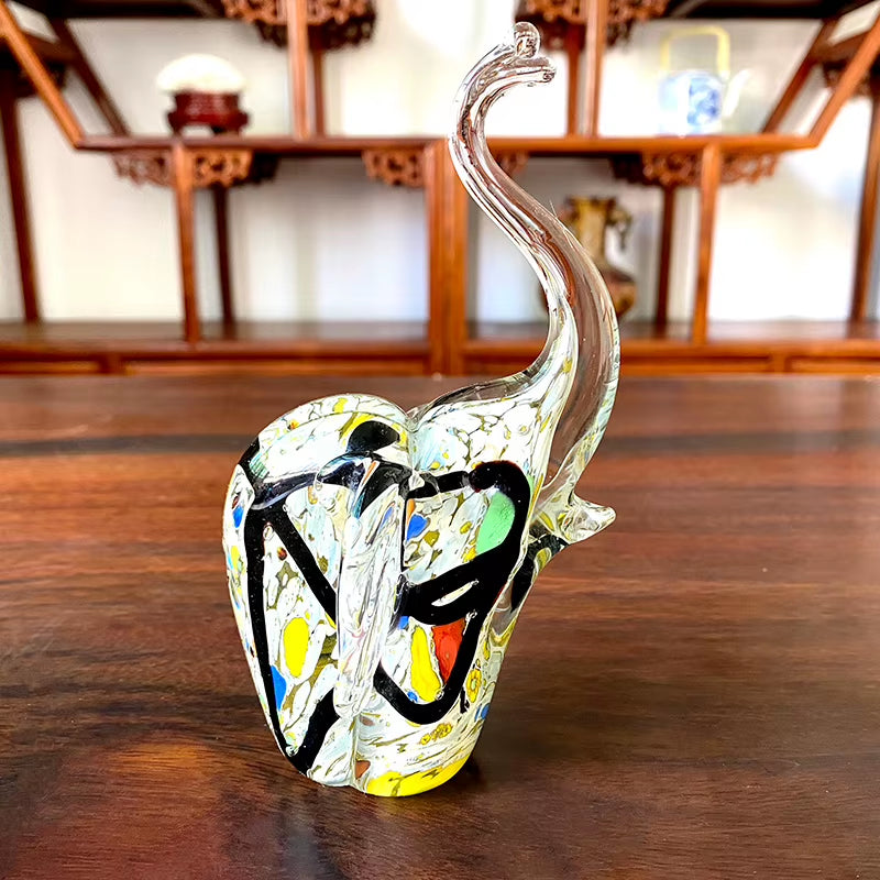 Hand Blown Glass Elephant Figurine, Crystal Table Sculpture – image 1