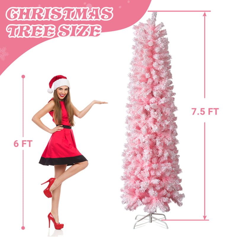 Flocked Christmas Tree 7.5ft Snow Pencil Tree Hinged Unlit – image 3