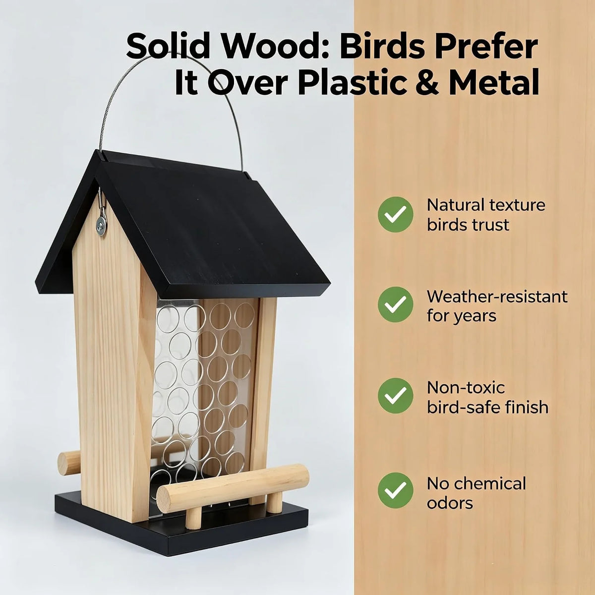 Peanut Bird Feeder - Solid Wood Hanging Feeder for Crows & Jays – image 2