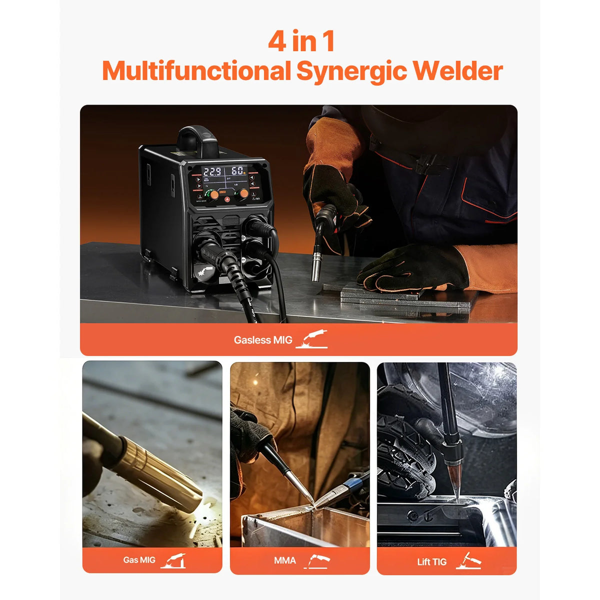 MIG Welder 200A 4-in-1, Flux Core, Stick and Lift TIG, 110V/220V – image 2