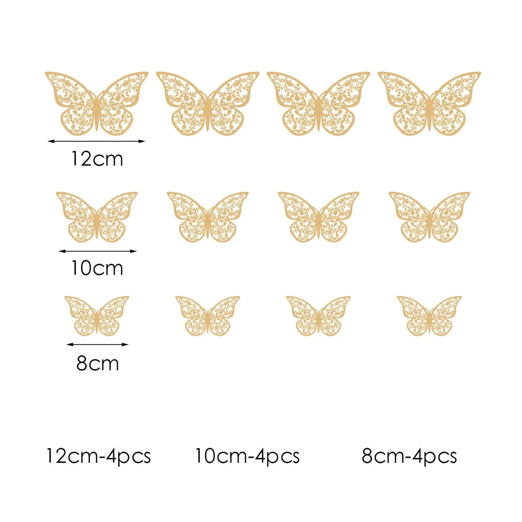 3D Metal Butterfly Wall Decor 12 Pack - Party & Room Decorations