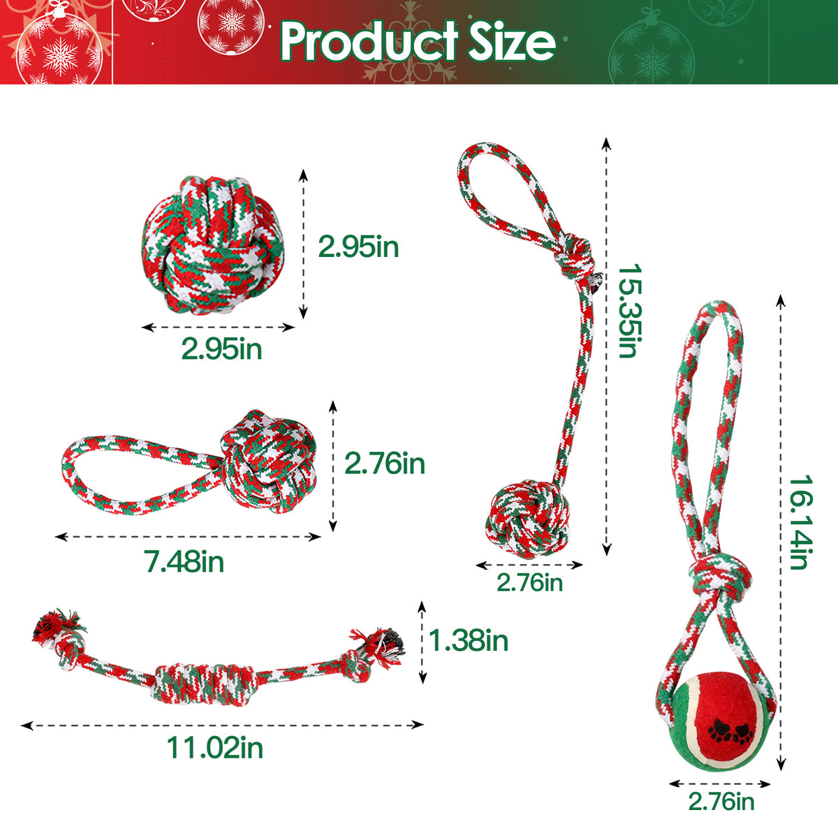 Christmas Dog Rope Toys 5 Pack Chew Toy Set for Puppies – image 5