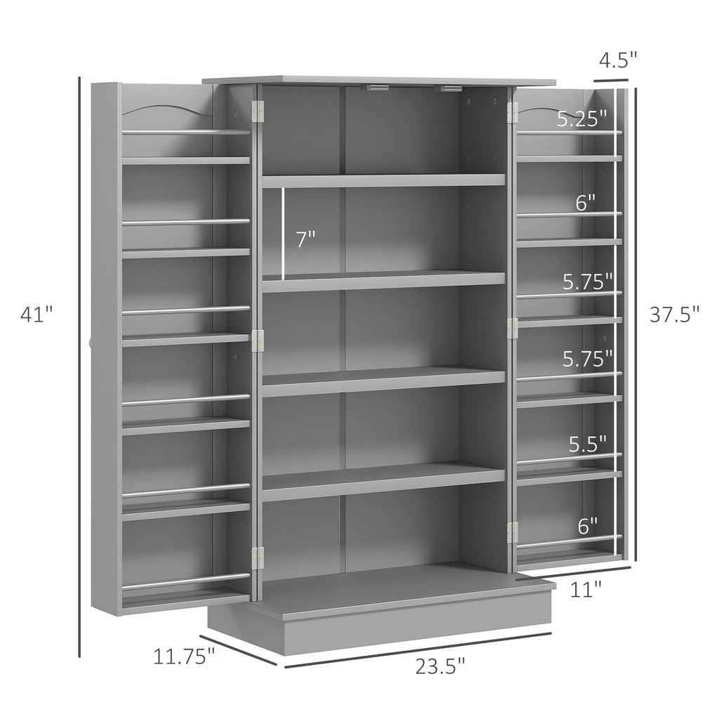 Kitchen Pantry Cabinet with 12 Door Spice Racks, 5-Tier, Gray – image 3