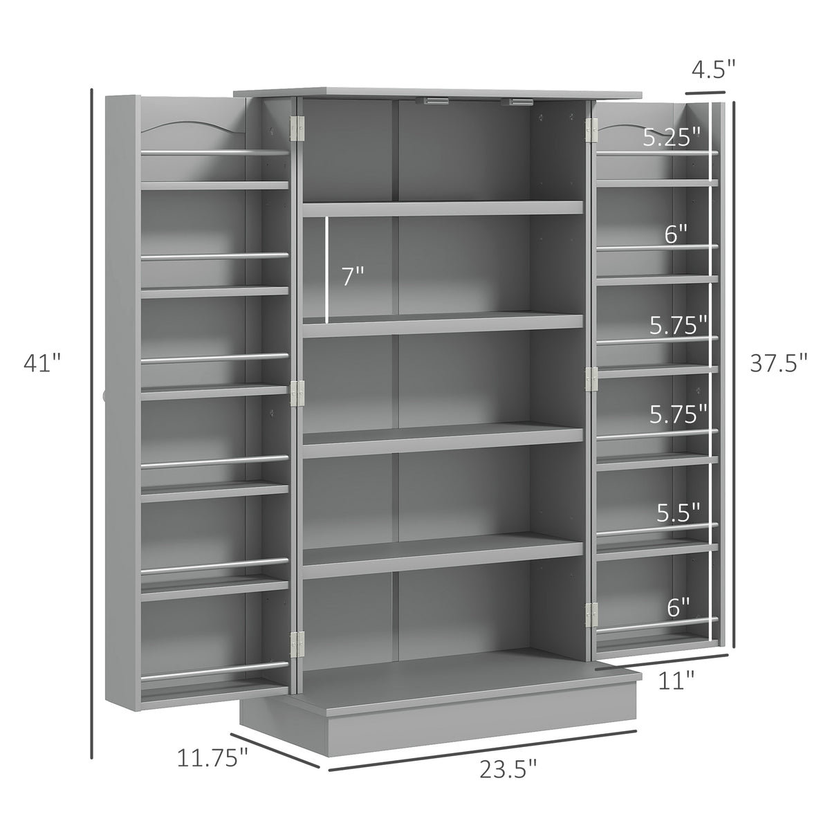 Kitchen Pantry Cabinet with 12 Door Spice Racks, 5-Tier, Gray – image 3