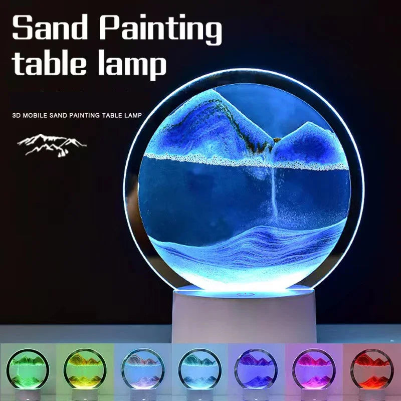 3D Moving Sand Art Lamp – 16-Color Hourglass Night Light