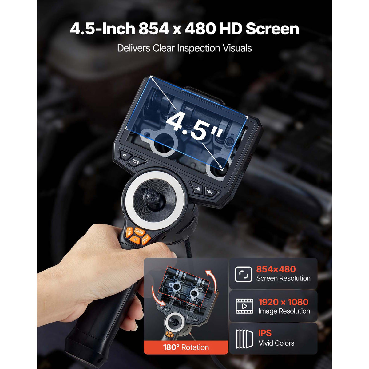 Endoscope Camera 1080P, 4-Way Articulating with Light, 4.9 ft Probe