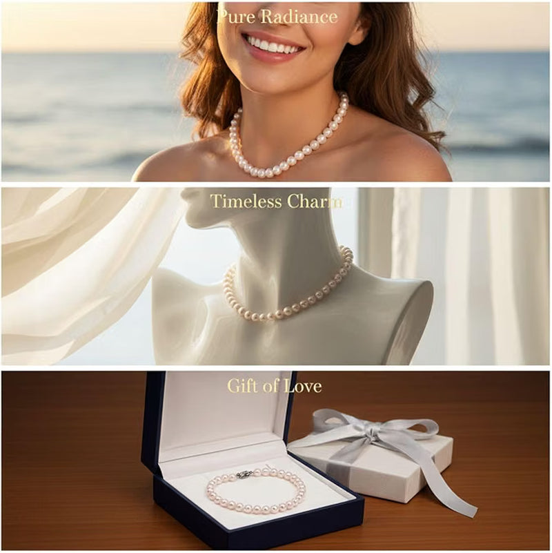 Shell Pearl Necklaces 3 Pack - 10 mm White Beaded, Gift Box – image 5
