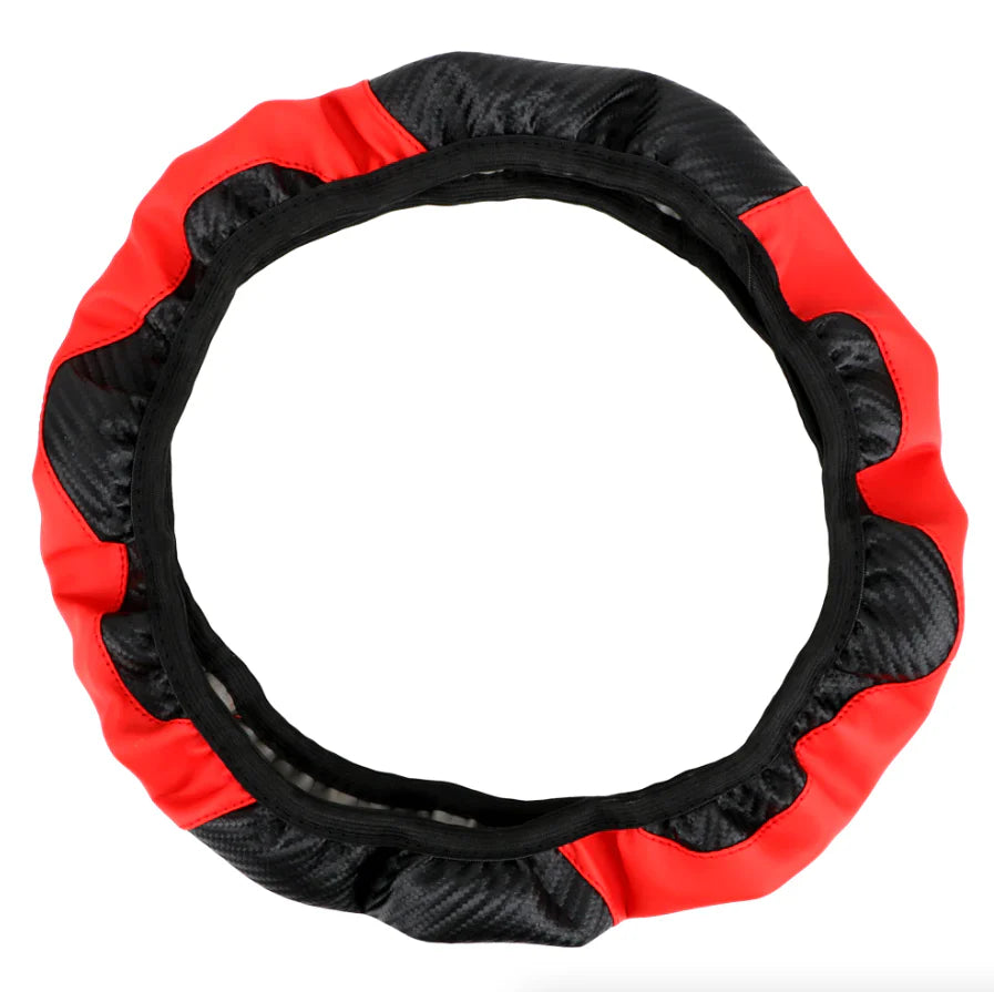 Steering Wheel Cover, Red & Black Carbon Fiber PU Leather, 15 in – image 7
