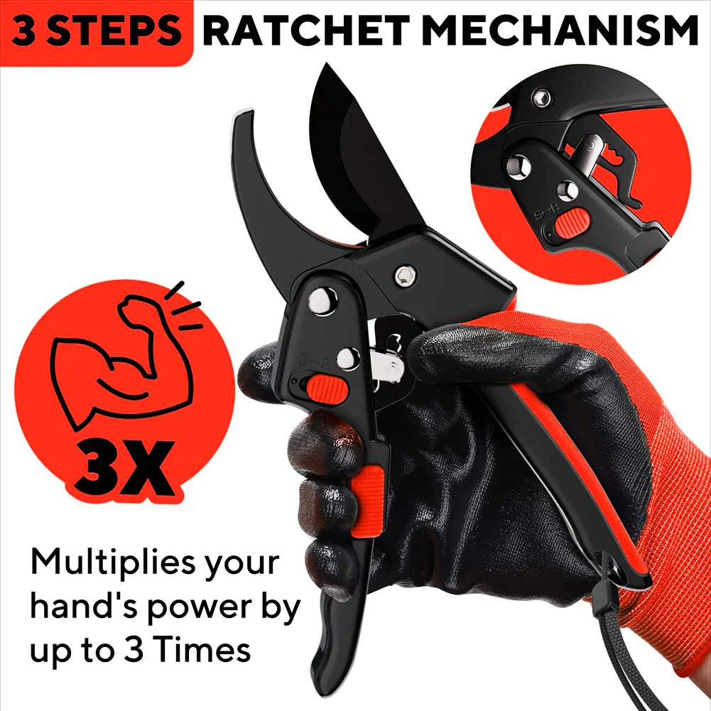 Ratchet Pruning Shears - Heavy Duty 3x Power Garden Pruner, SK5 Blade – image 4