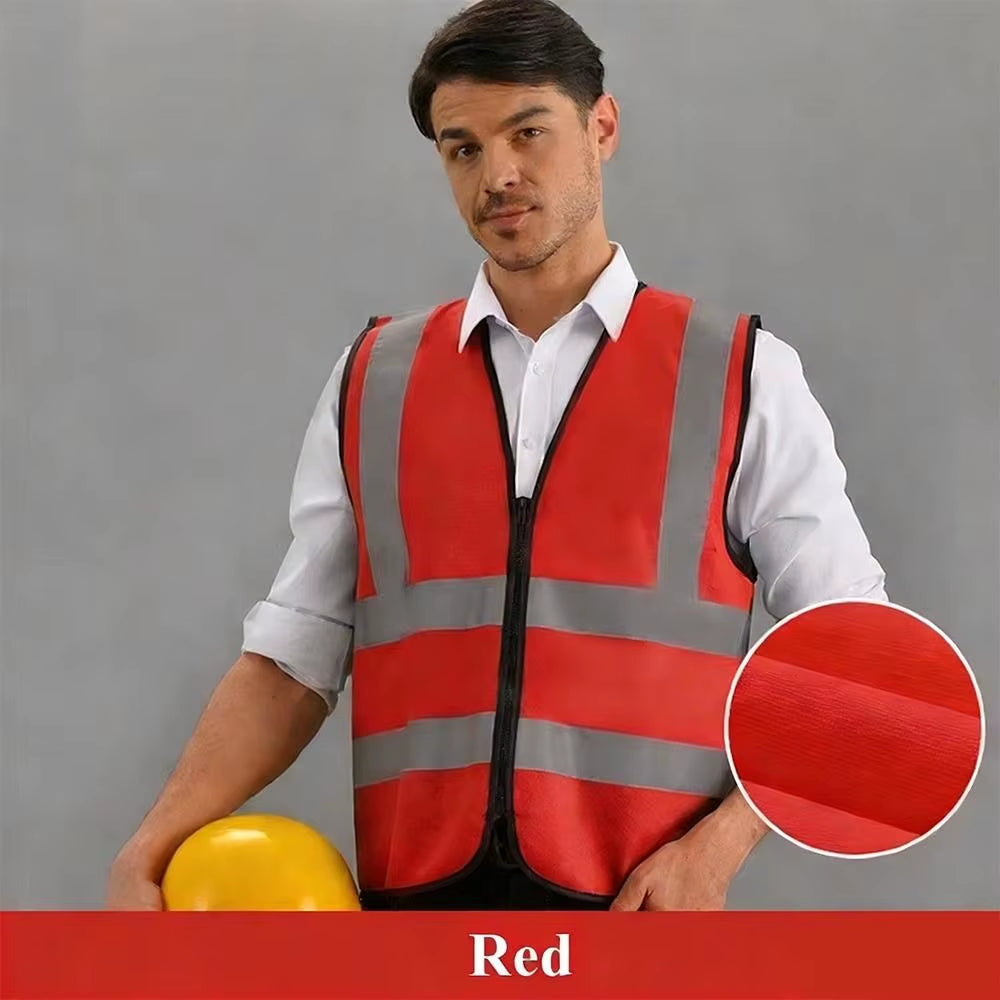 High-Visibility Reflective Safety Vest with Zipper