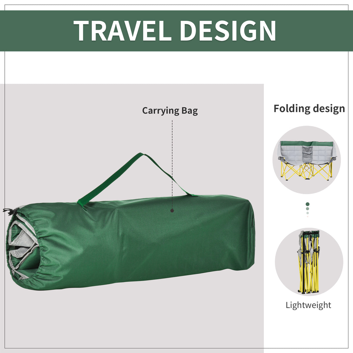 Loveseat Camping Chair, 2-Person Folding Chair with Cup Holders, Green – image 4