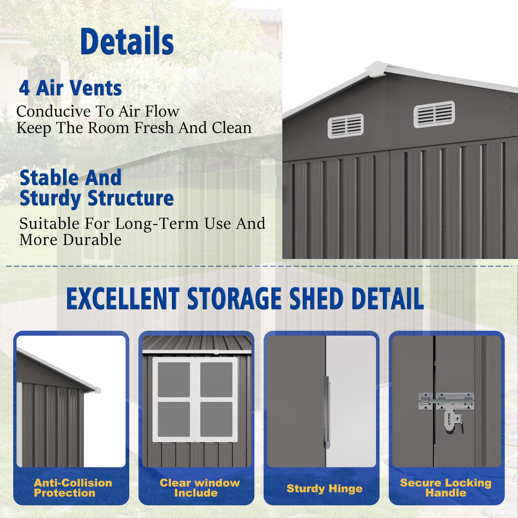 10 x 8 ft Metal Storage Shed with Lockable Doors, Vents and Window – image 4