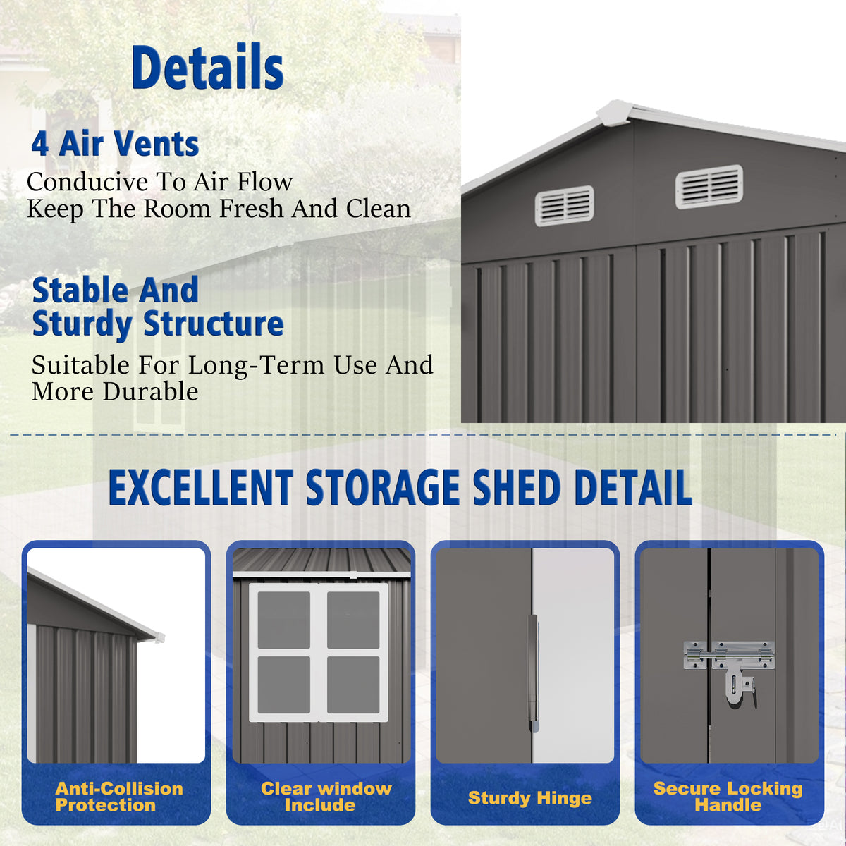 10 x 8 ft Metal Storage Shed with Lockable Doors, Vents and Window – image 4