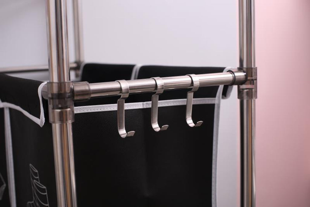 Laundry Sorter Shelf, 3-Tier with Removable Bags and Side Hooks – image 2