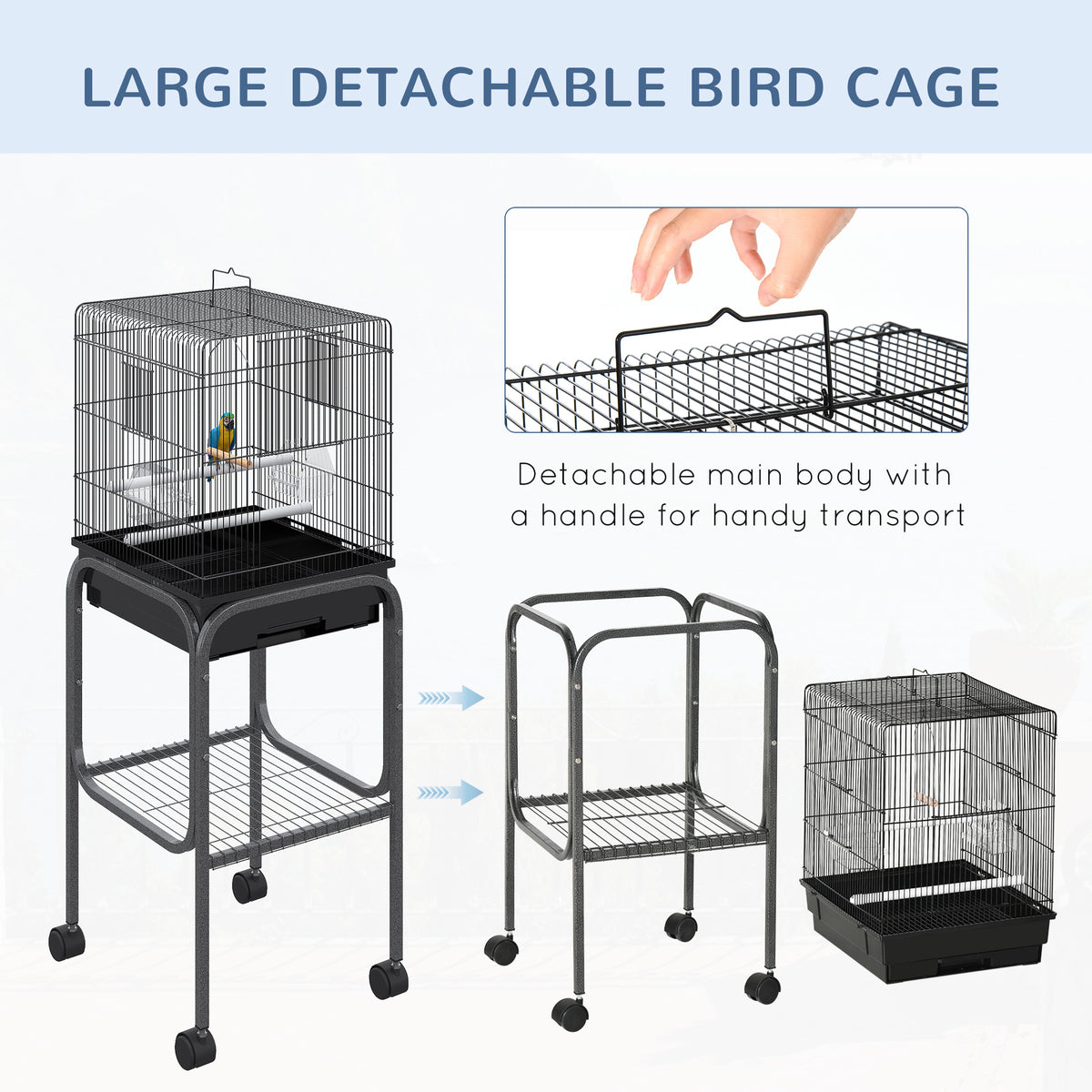 Rolling Bird Cage 45 in with Detachable Stand and Storage Basket – image 5