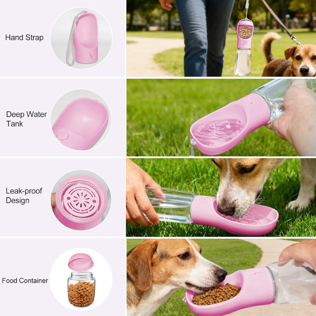 Dog Water Bottle with Food Container, 12 oz Portable Travel Bottle – image 5