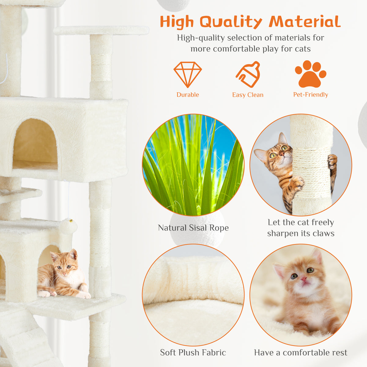 Cat Tree House 54in Multi-Level Climbing Tower with Scratch Posts – image 8