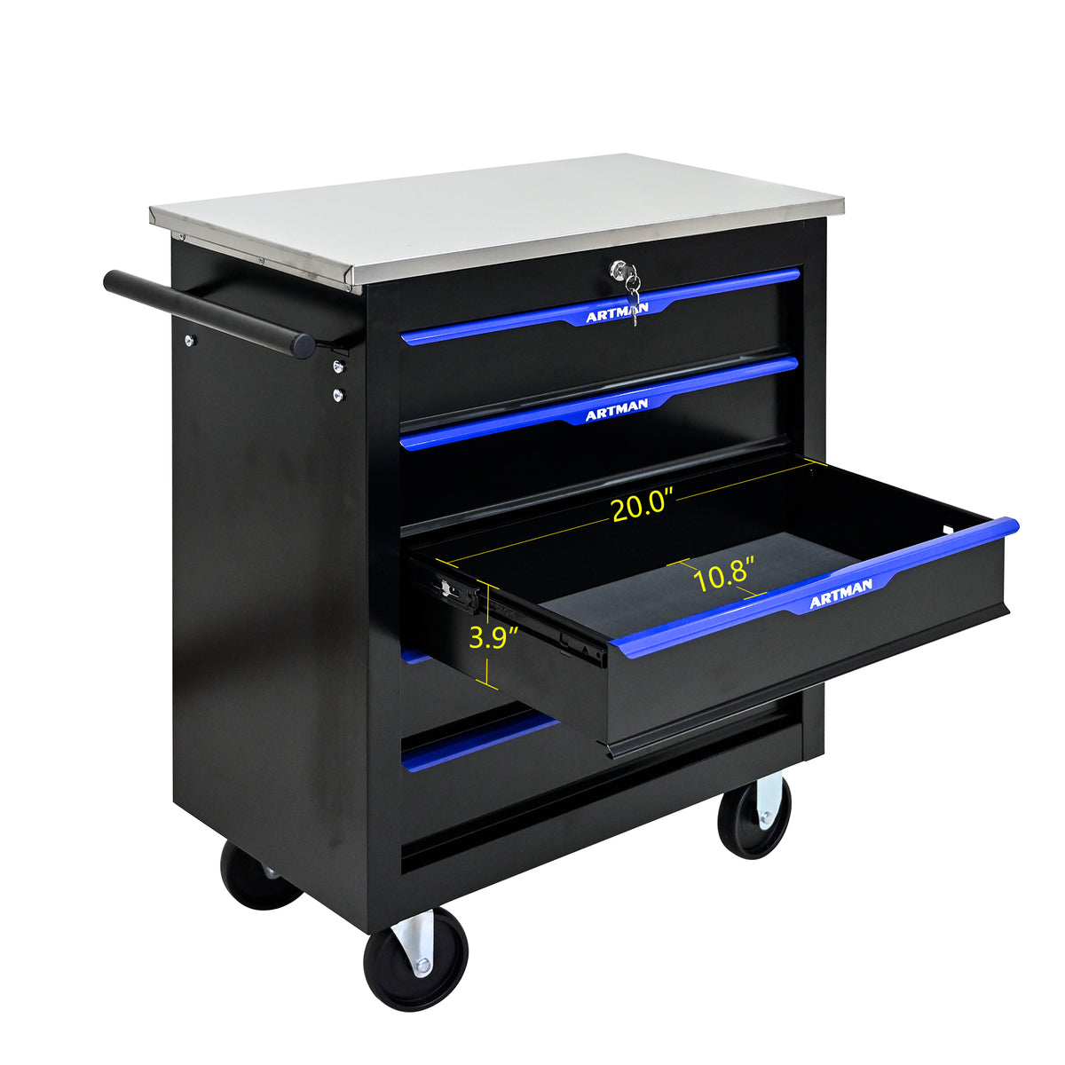 5 Drawer Lockable Tool Cart with Stainless Top and Brake Casters