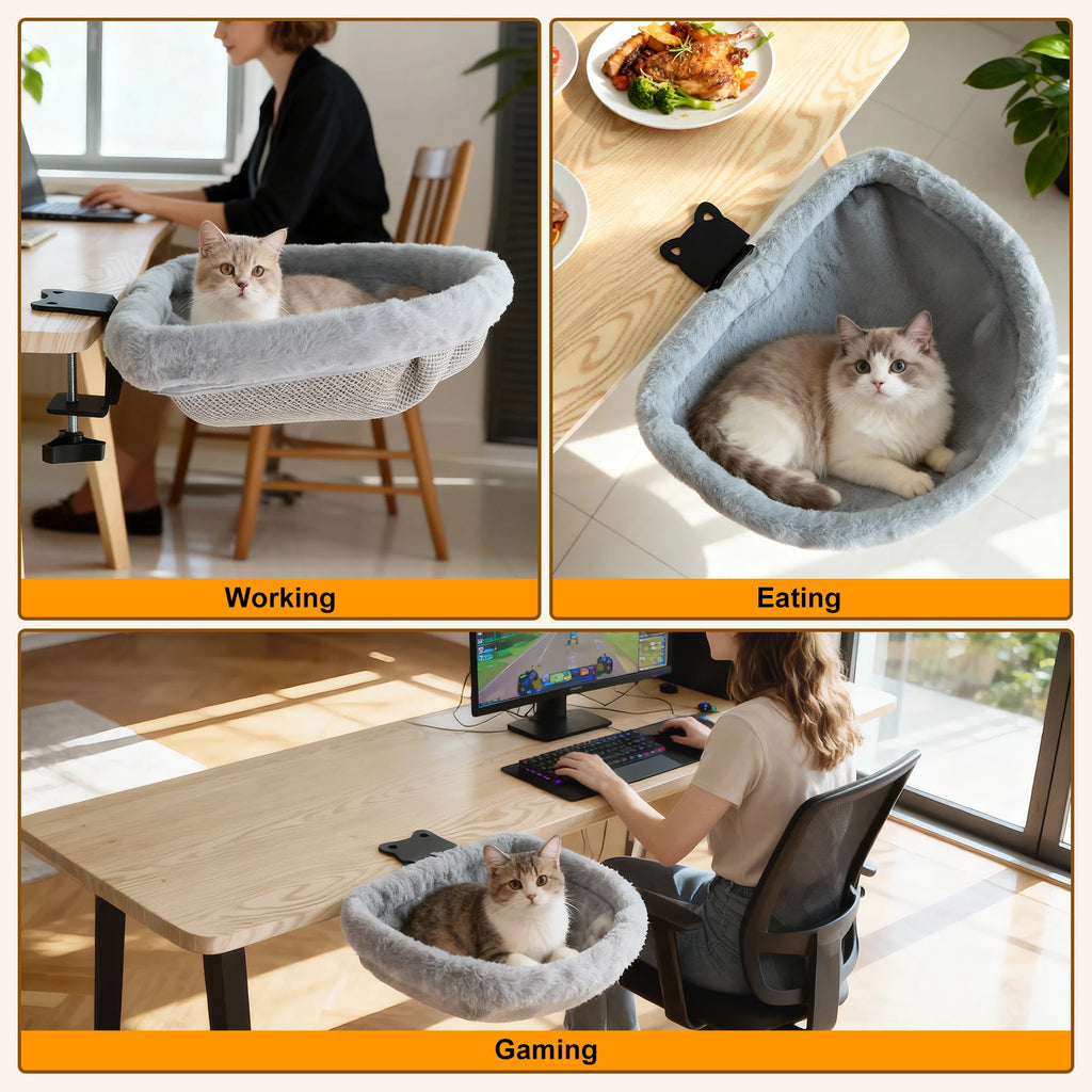 Foldable Cat Desk Bed, Sunken Semi-Circular Desk Perch for Cats – image 6