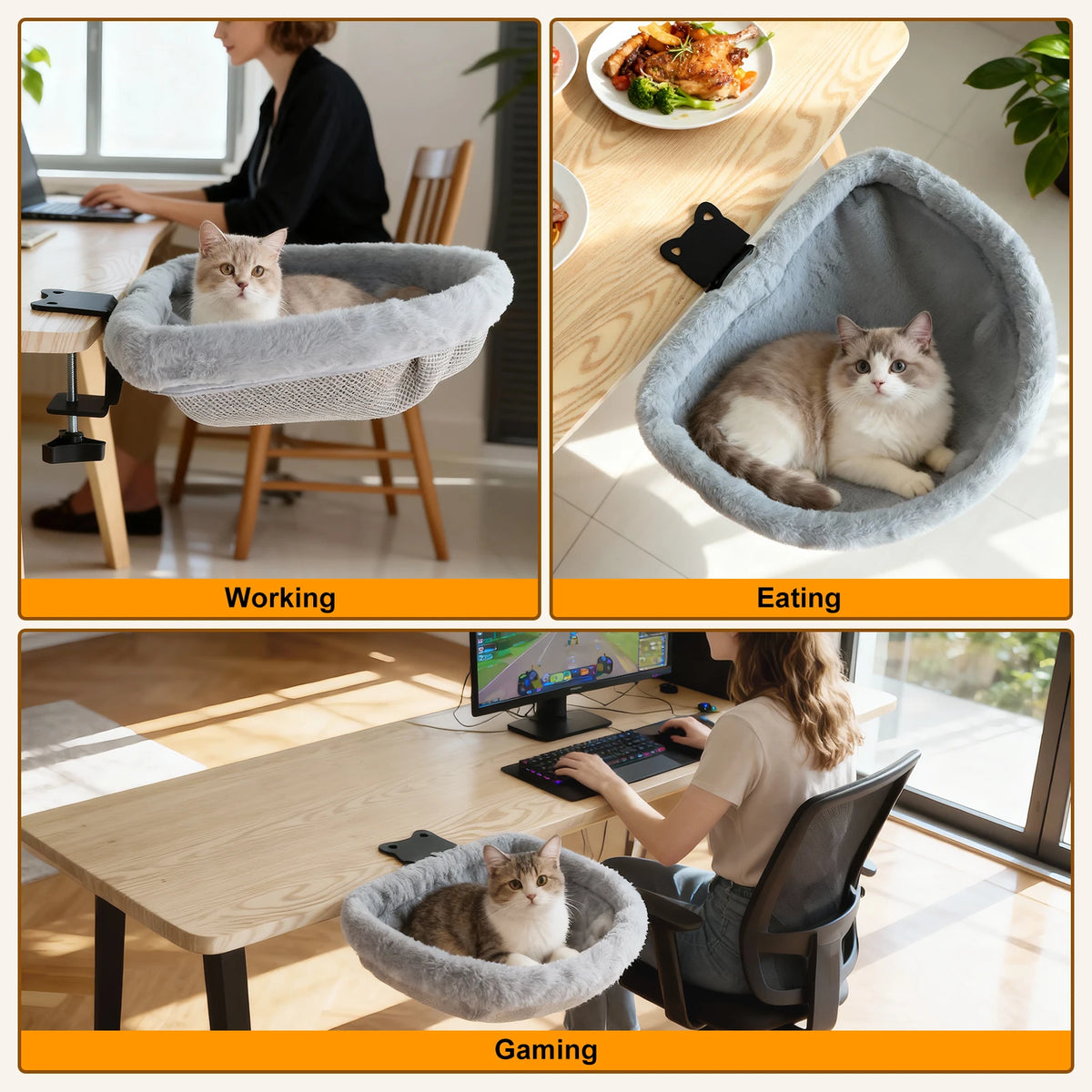 Foldable Cat Desk Bed, Sunken Semi-Circular Desk Perch for Cats – image 6