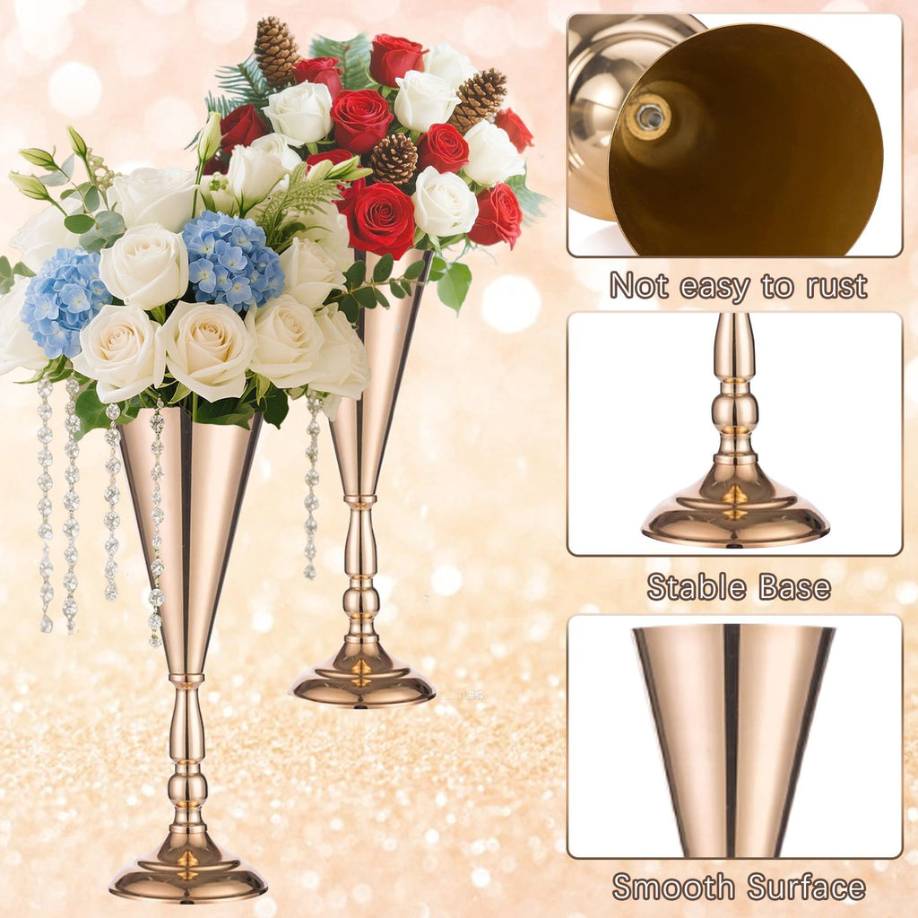 Gold Metal Trumpet Vase Centerpieces Set of 10, 14 in Tall – image 8