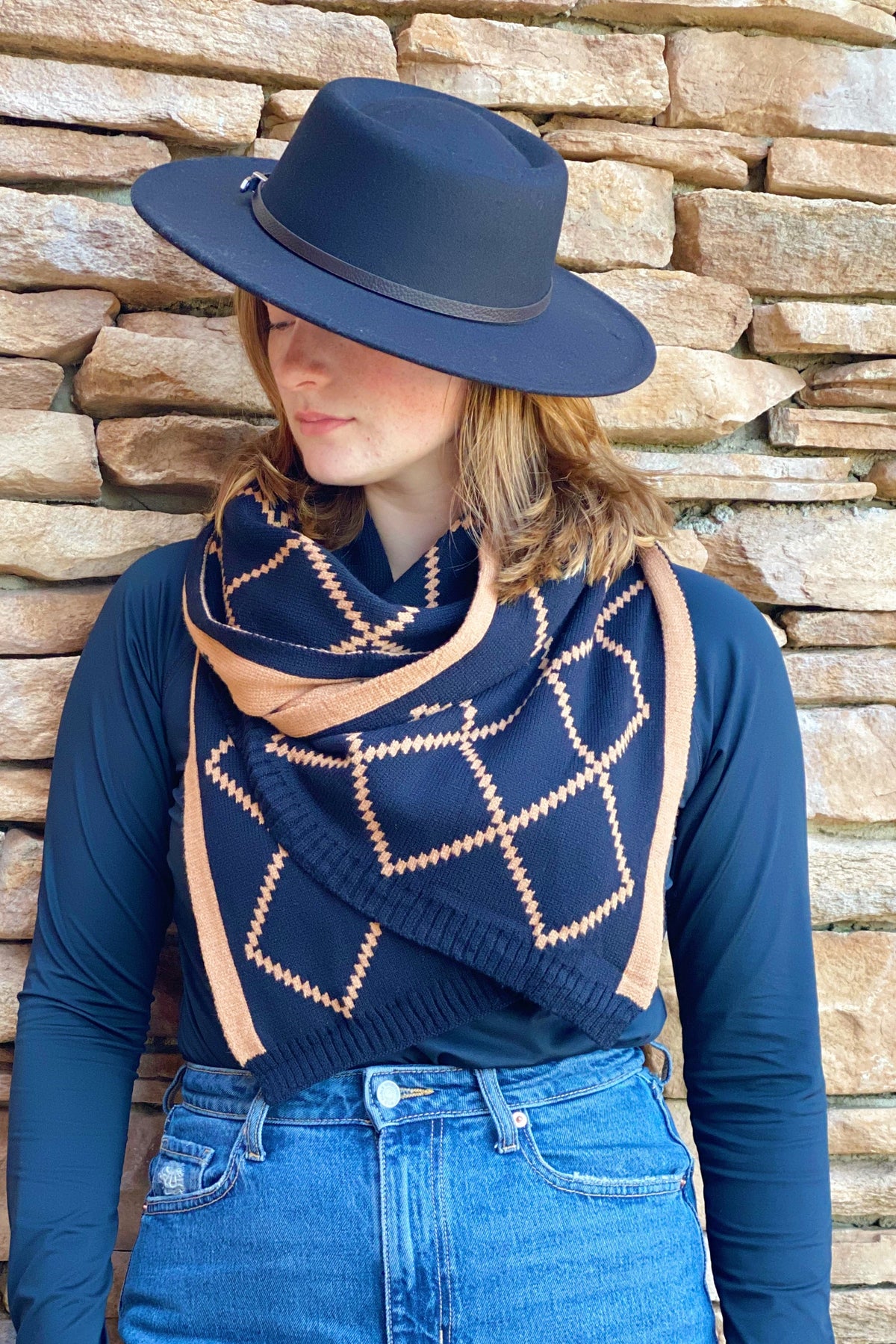 Knit Winter Scarf - Reversible Diamond Pattern Long Scarf – image 2