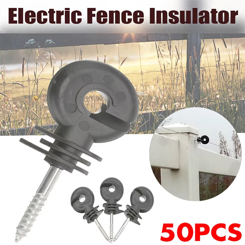 50 Pack Screw-In Electric Fence Insulators for Wood Posts