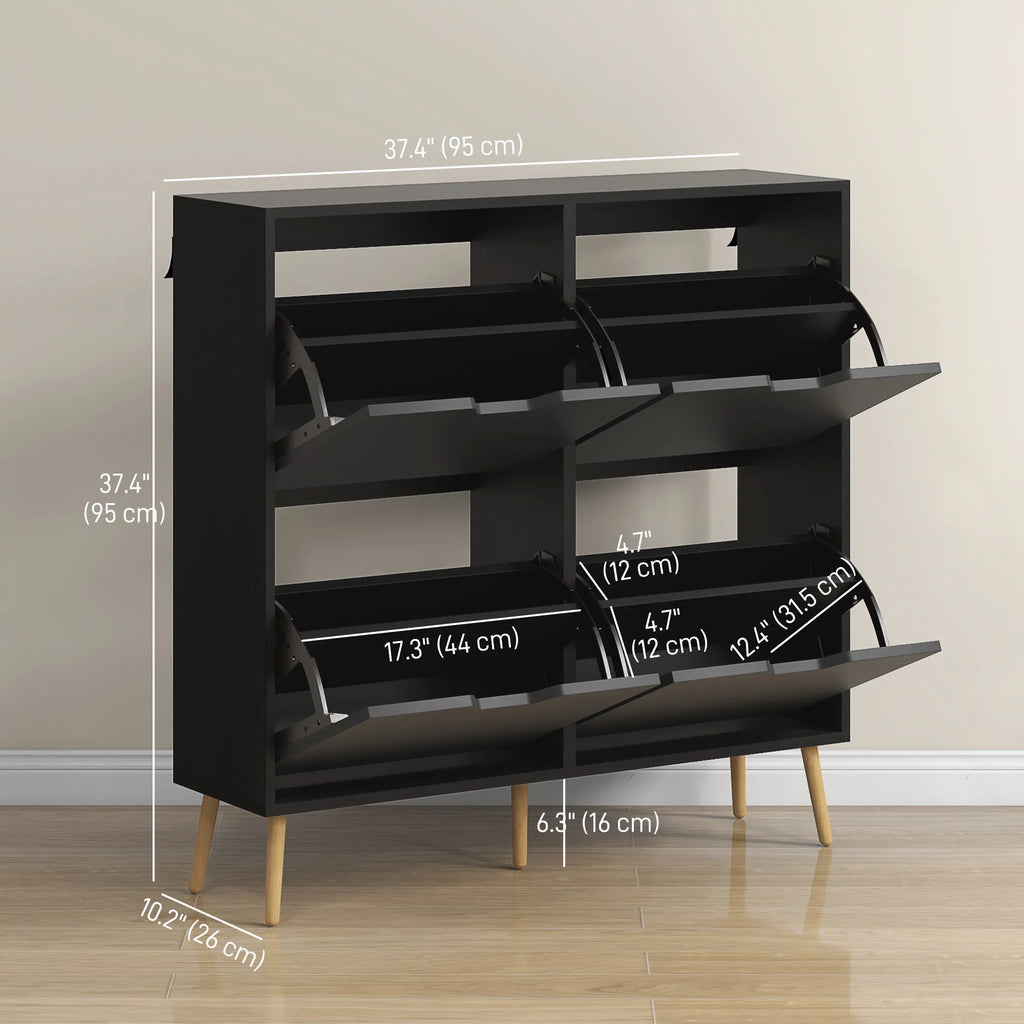 Shoe Cabinet with 4 Flip Drawers and Adjustable Shelf, Black – image 3