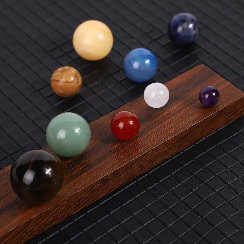 Solar System Crystal Ball Set - 9 Planet Gemstone Desk Decor