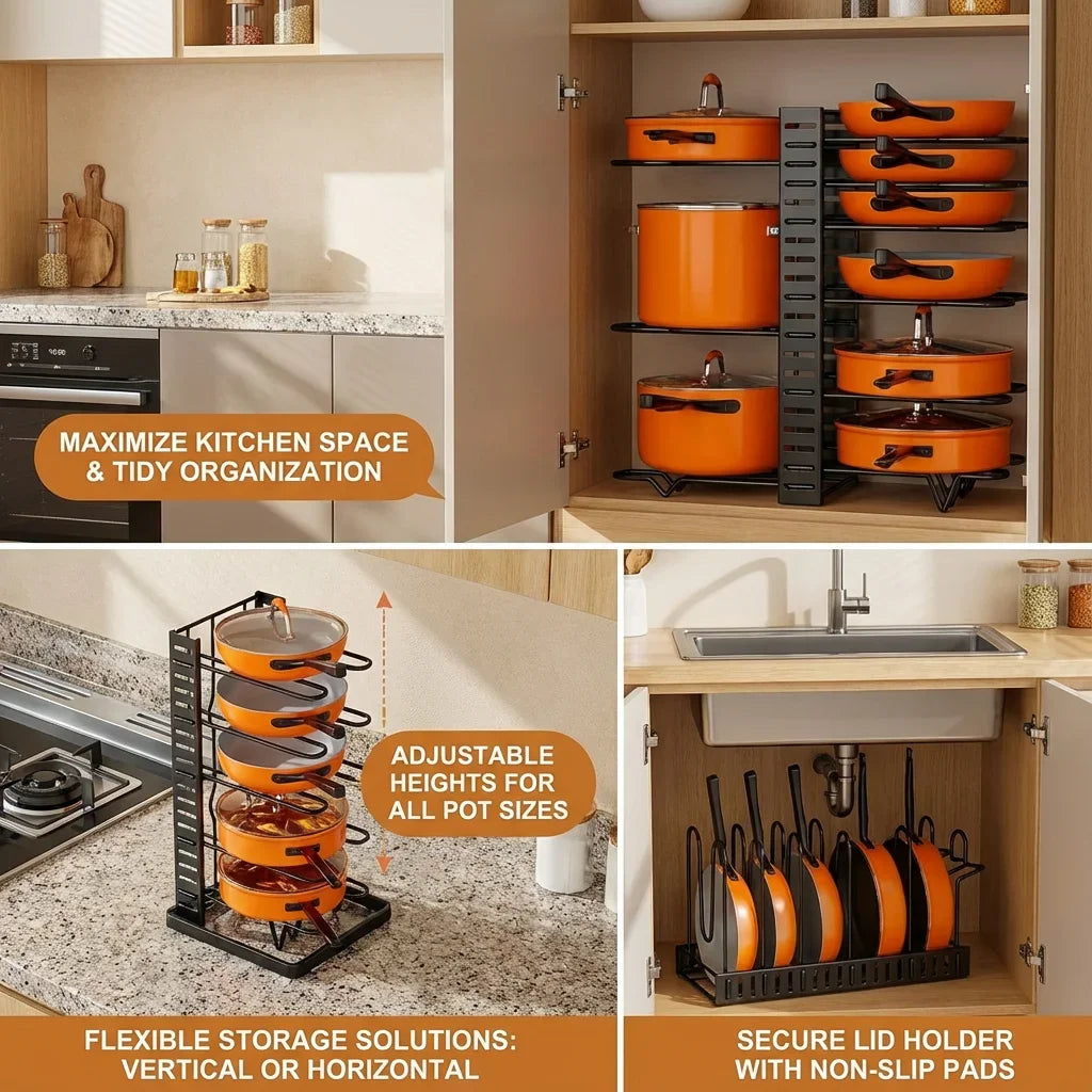 Pot Lid Rack, 8-Tier Adjustable Iron Pan Organizer for Cabinet – image 2