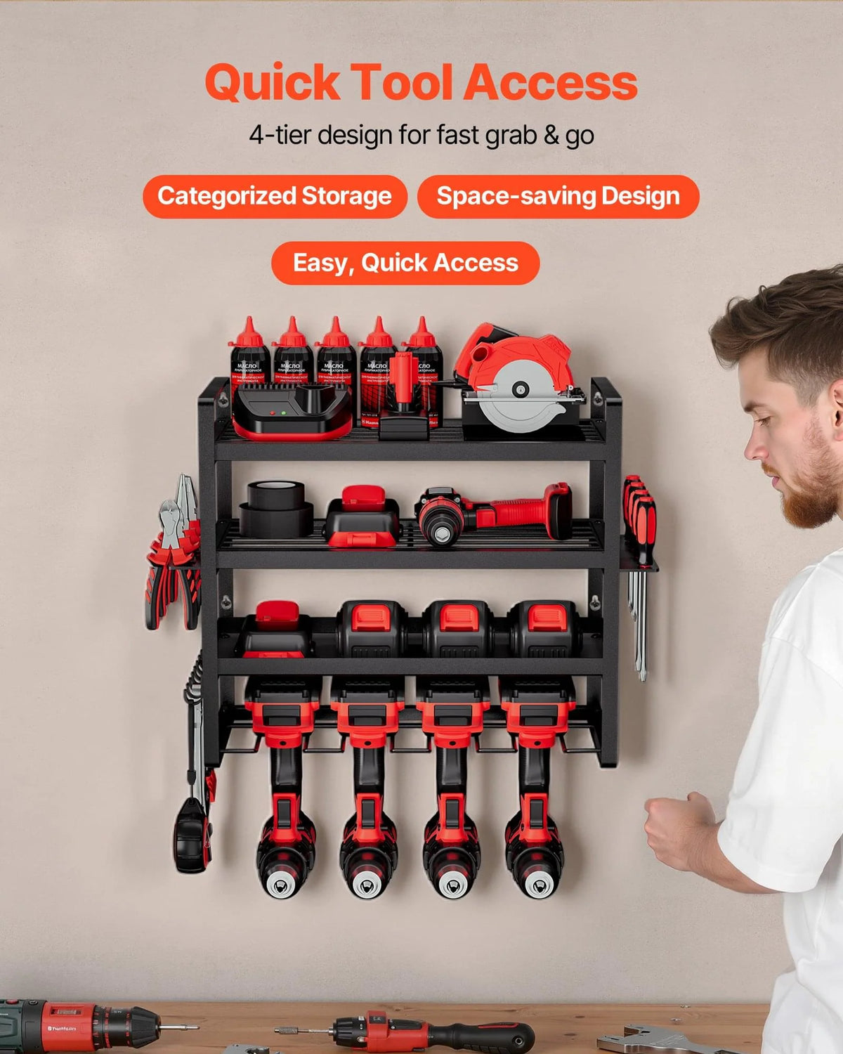 Power Tool Organizer – 4-Layer Wall Rack with Drill Holders – image 4