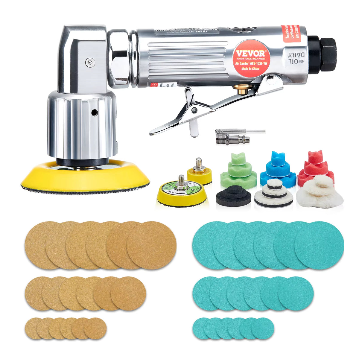 Mini Air Sander Set with 1, 2 and 3 in Pads, Pneumatic Polisher – image 2