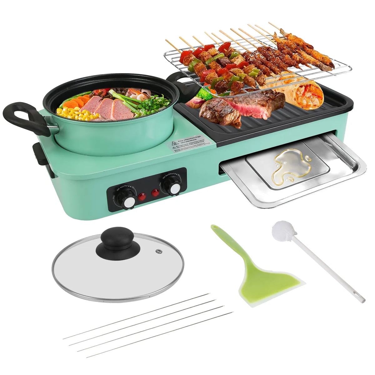 Electric Raclette Grill with Hot Pot, 1600W 3-in-1 Tabletop Cooker – image 12
