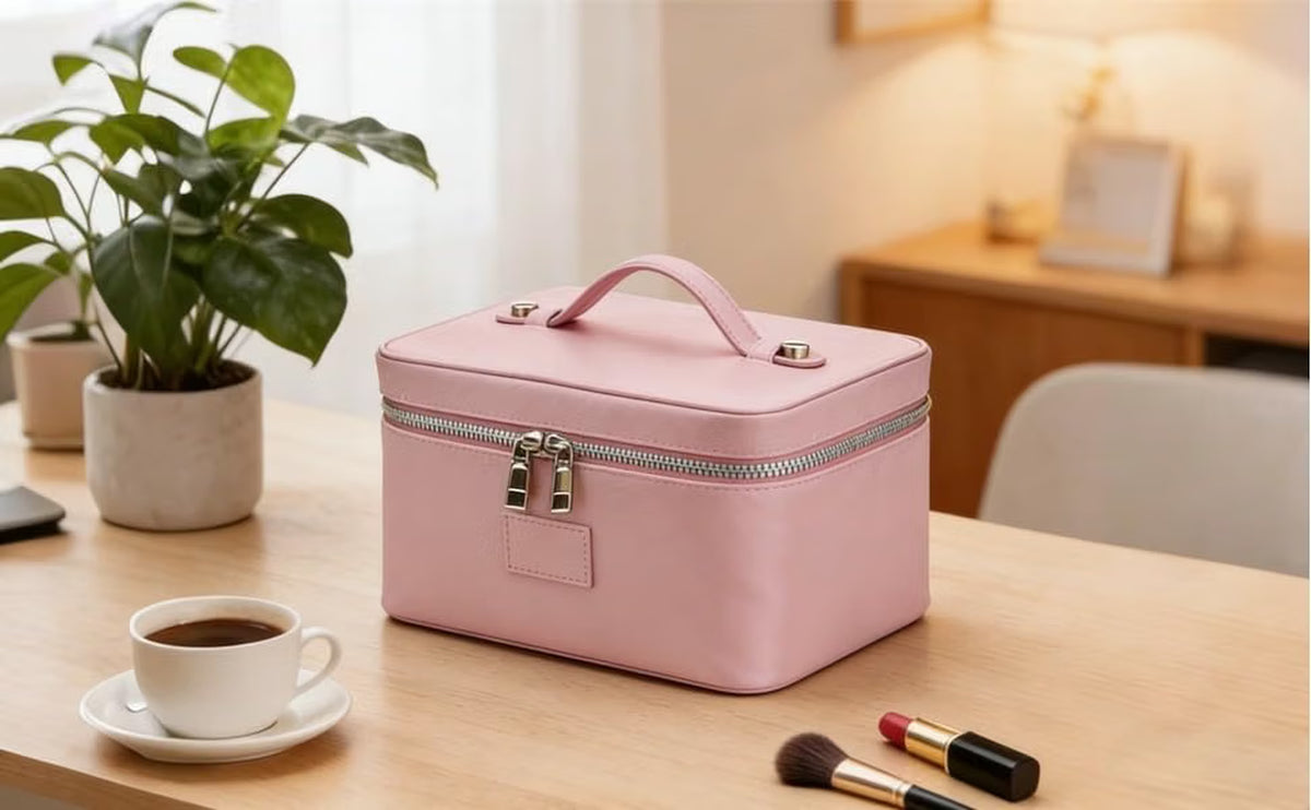 Travel Cosmetic Bag, Blush PU Leather Makeup Organizer with Dividers – image 6