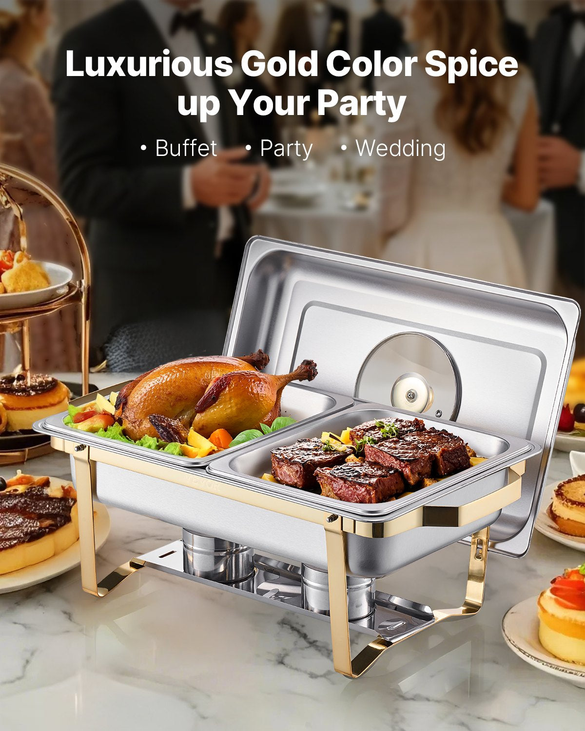 Gold Stainless Steel Chafing Dish Buffet Set, 4 Qt, 2 Pack – image 3
