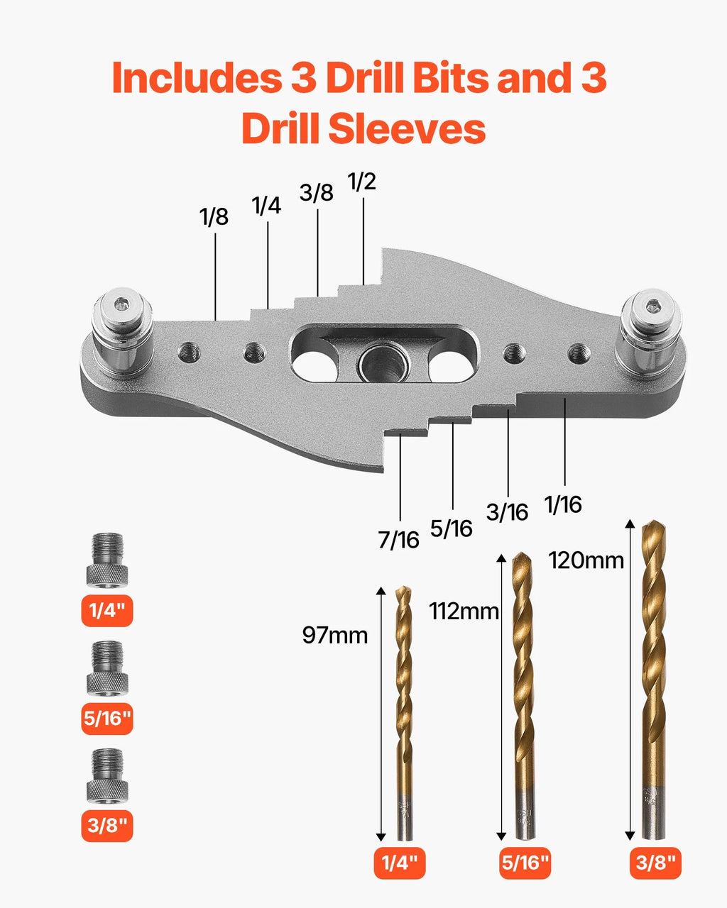 Self-Centering Doweling Jig Kit, 1/4, 5/16, 3/8 in Drill Guide – image 4