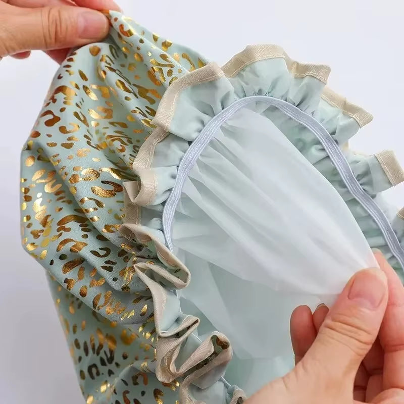 Shower Cap Double Layer Waterproof with Gold Print – image 6