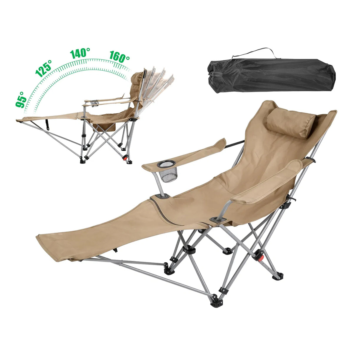 Reclining Folding Camping Chair with Removable Footrest – image 3