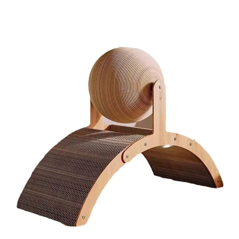 Cat Scratcher Toy - Wooden Frame with Spinning Sisal Ball