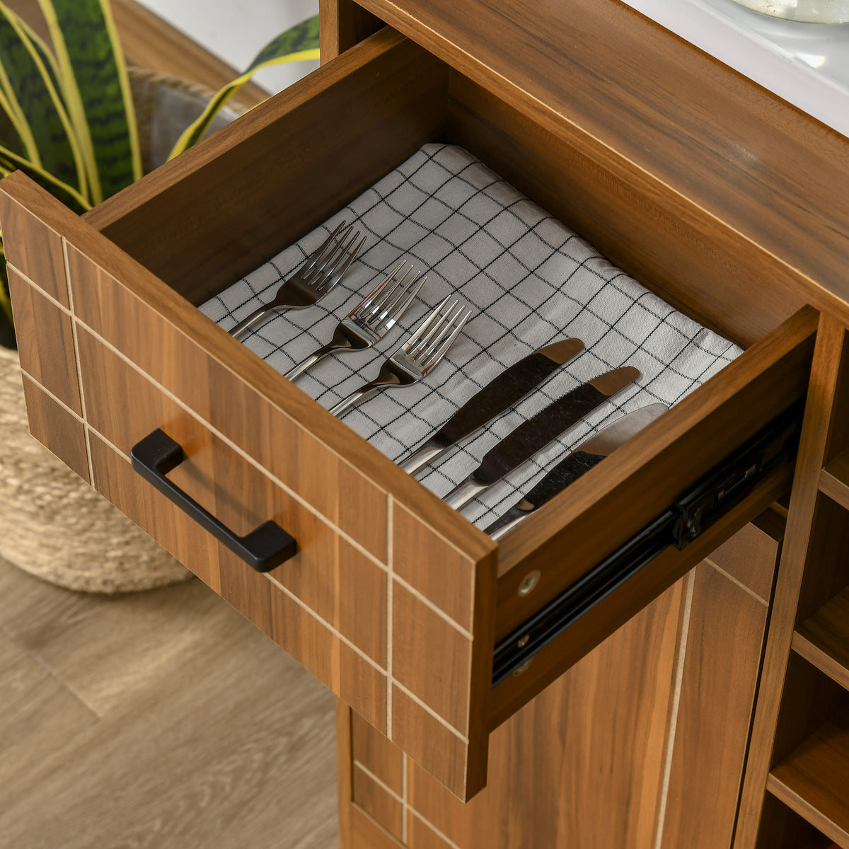 Wine Cabinet Sideboard with 6-Bottle Rack and Glass Holders, Brown – image 8