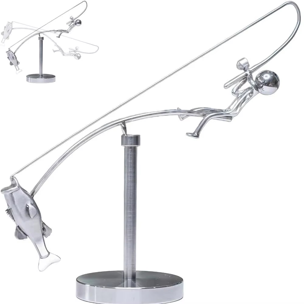 Fisherman Balancing Sculpture, Metal Kinetic Desk Decor – image 5