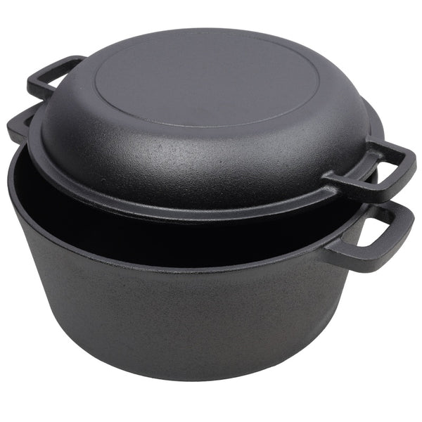 Cast Iron Dutch Oven with Skillet Lid, Pre-Seasoned 2-in-1 Deep Pot