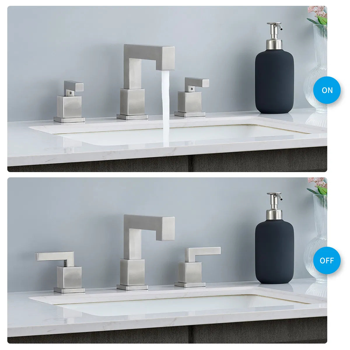Widespread Waterfall Bathroom Faucet, 2-Handle 3-Hole, Brushed Nickel