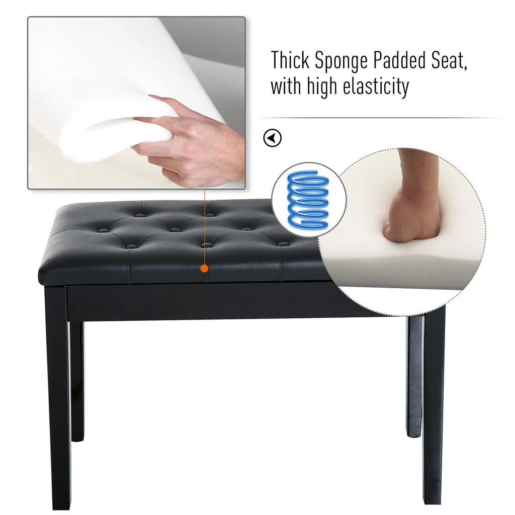 30-Inch Padded Piano Bench with Music Storage – Black