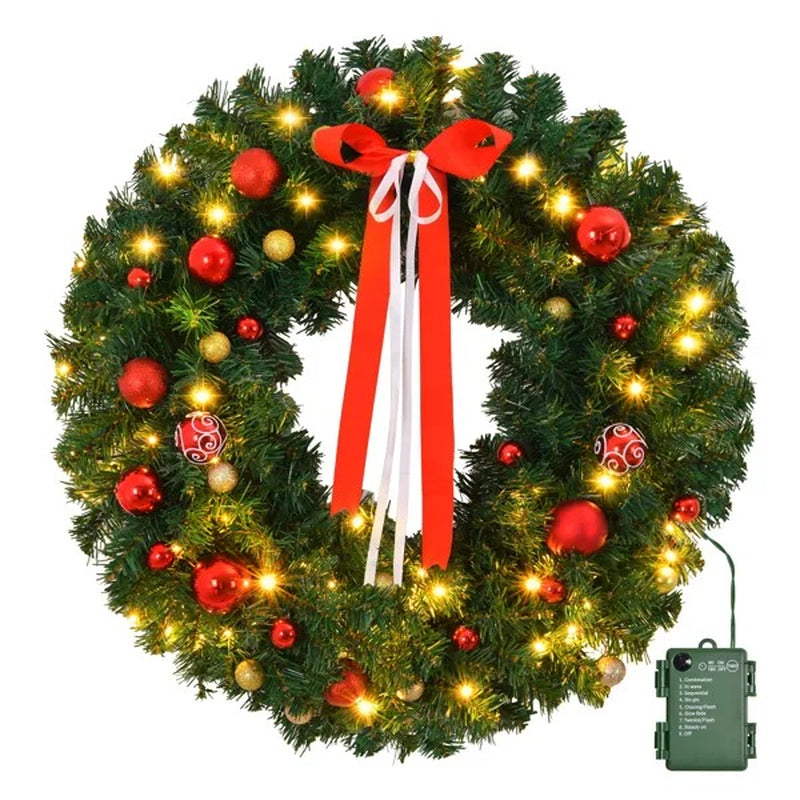Battery Operated Pre-Lit Christmas Wreath 36 in, 80 Warm LEDs with Timer – image 2