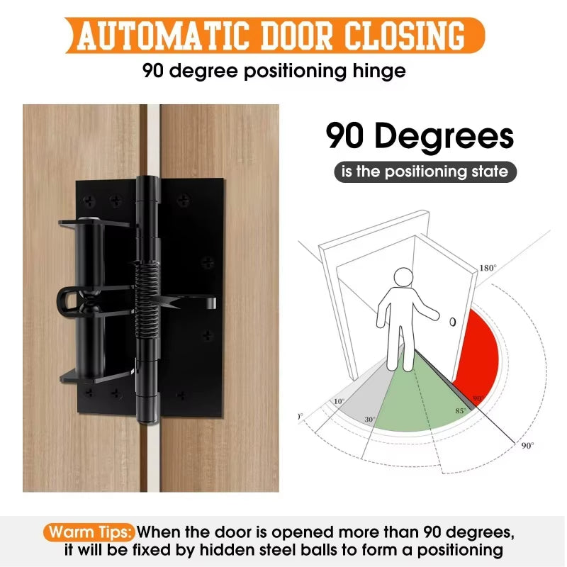 Self Closing Hidden Door Hinge 3-In-1 - Heavy Duty Automatic Door Closer with 90 Degree Stop