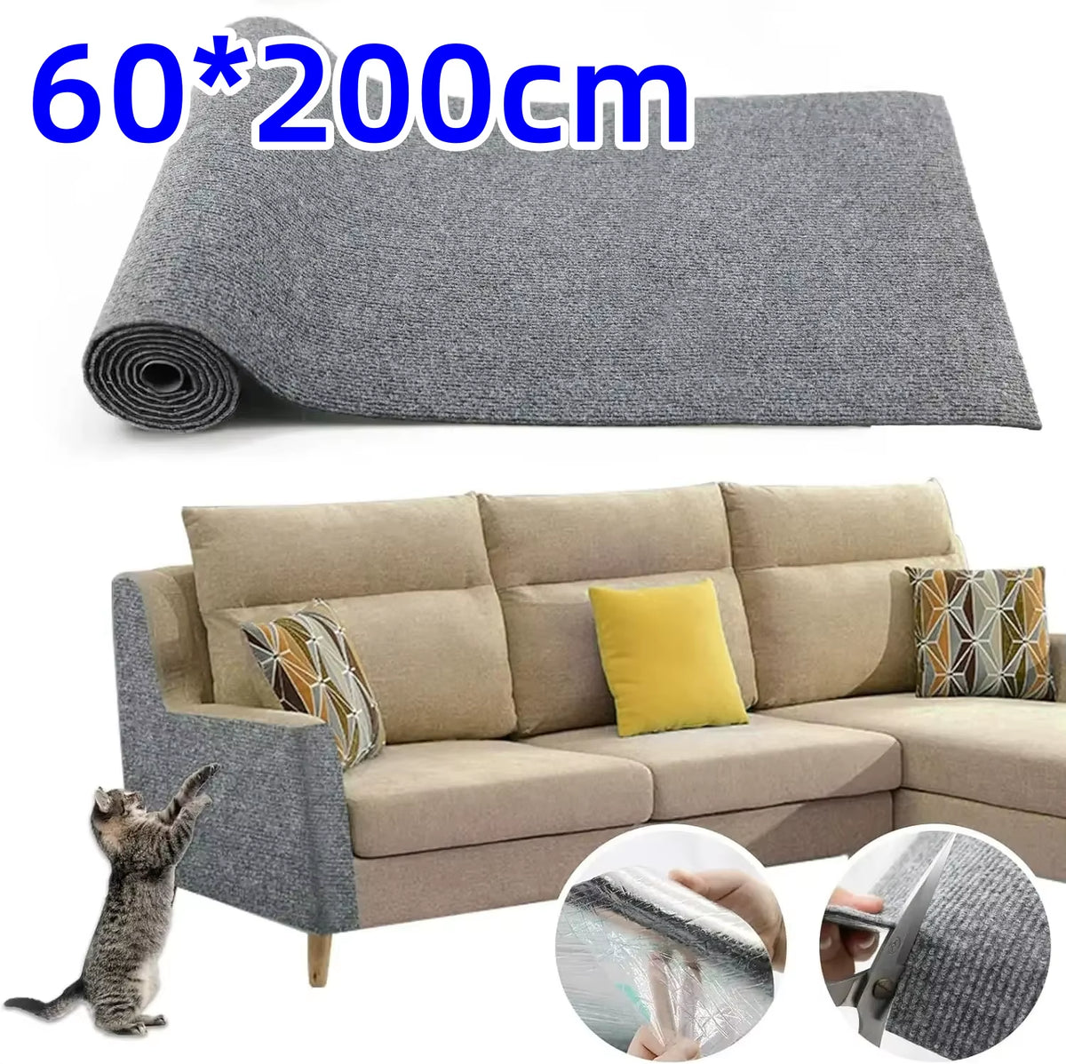 Cat Scratch Mat - Self-Adhesive Trimmable Sofa Protector 60x200cm – image 2